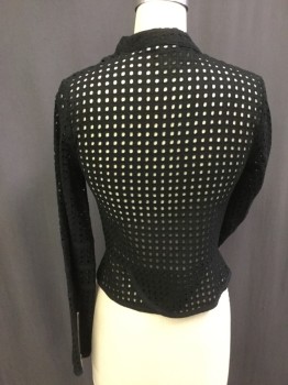 Womens, Casual Jacket, BARIII, Black, Cotton, Solid, S, Eyelet, Asymmetrical Front Zip Closure, Snap Band Collar, Zip Cuffs