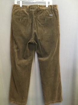GANT, Brown, Cotton, Solid, Corduroy, 1.5" Waistband with Belt Hoops, Flat Front, Zip Front, 4 Pockets