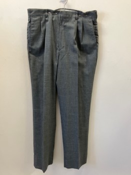 ADOLFO, Gray, Wool, Solid, Double Pleats, Zip Front, Belt Loops, 4 Pockets,