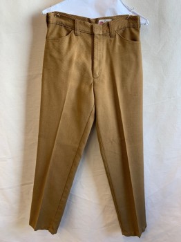 Mens, Pants, KOTZIN, Ochre Brown-Yellow, Synthetic, Solid, 28/29, Diagonal Textured, Flat Front, 4 Pockets, Zip Fly, Belt Loops, Yoke Back *white Stain on Front*