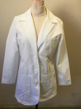 GREY'S ANATOMY, White, Poly/Cotton, Solid, Button Front, Notched Lapel, Long Sleeves, 3 Pockets, White Embroidered Heartbeat on Pockets, Waist Back Belt Tab