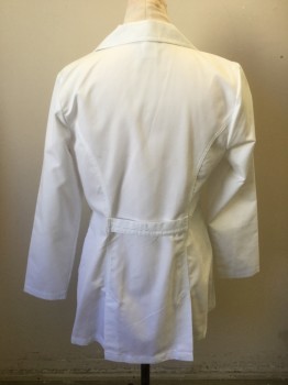 GREY'S ANATOMY, White, Poly/Cotton, Solid, Button Front, Notched Lapel, Long Sleeves, 3 Pockets, White Embroidered Heartbeat on Pockets, Waist Back Belt Tab
