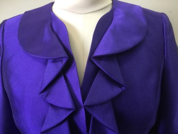Womens, Suit, Jacket, KASPER, Purple, Polyester, Solid, B36, 4, 2 Snaps, Ruffle, Faille, Matching Belt with Rectangle Rhinestones,