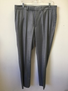 KENNETH COLE, Gray, Polyester, Rayon, Solid, Flat Front, Tab Closure, 4 Pockets, Belt Loops,