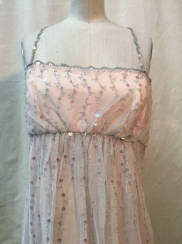 Womens, Evening Gown, KATHLIN ARGIRO, Blush Pink, Gray, Synthetic, Sequins, Solid, 8, Blush, Gray Embroidery with Iridescent Sequins, Floral Sequin Straps