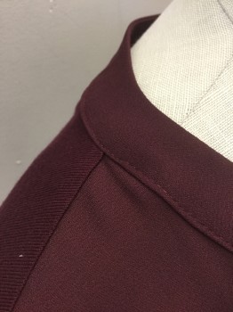 INC, Red Burgundy, Rayon, Polyester, Solid, Long Sleeves, Round Neck with Deep V Notch at Center Front, Pullover, Sleeves and Back are Jersey, Front Panel is Crepe