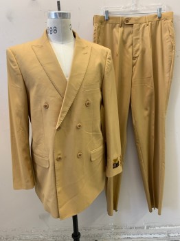 ALBERTO NARDONI, Sand, Wool, Peaked Lapel, Double Breasted, Button Front, 3 Pockets