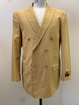 ALBERTO NARDONI, Sand, Wool, Peaked Lapel, Double Breasted, Button Front, 3 Pockets