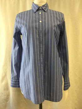 Womens, Blouse, BANANA REPUBLIC, Blue, White, Poly/Cotton, Spandex, Stripes - Vertical , XS, Button Front, Collar Attached, Long Sleeves,