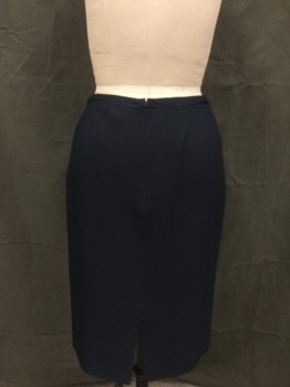 Womens, Skirt, Knee Length, ELLEN TRACY, Navy Blue, Silk, 6, Pencil Skirt, 1/2" Waistband with Satin Trim, Dart Back, Zip Center Back