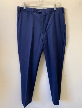 VINCE CAMUTO, Navy Blue, Wool, Solid, Flat Front, Button Tab, Zip Fly, 5 Pockets Including 1 Watch Pocket, Belt Loops