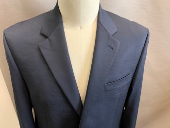 RALPH LAUREN, Navy Blue, Wool, Solid, 2 Button Front, Notched Lapel, 3 Pockets,