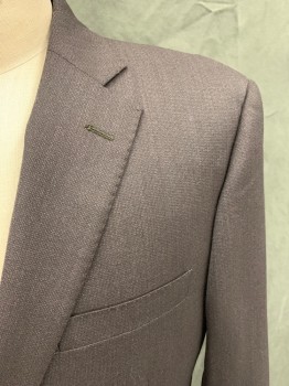 ERMENEGILDO ZEGNA, Chocolate Brown, Wool, Birds Eye Weave, Single Breasted, Collar Attached, Notched Lapel, Hand Picked Collar/Lapel, 3 Pockets, 2 Buttons
