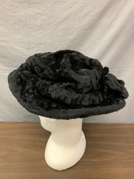 NO LABEL, Black, Faux Fur, Round Scrunched Up Crown, Bow on Back