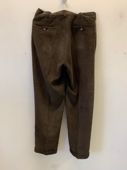 Mens, Casual Pants, GEORGE, Dk Brown, Polyester, Nylon, Solid, 32/32, Corduroy, Double Pleats, 4 Pckts, Belt Loops, Cuffed