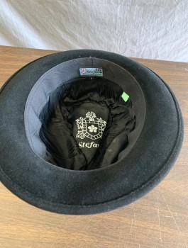 Mens, Fedora, STEFANO, Black, Iridescent Blue, Fur, L, Felt, With Glittery Blue Band Added, Short Brim, Part Of Set Of Multiples With Matching Suit Jackets FC032469 & FC077816, Retro