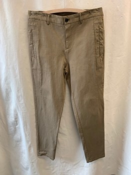 Mens, Casual Pants, HARRISON WONG, Khaki Brown, Cotton, 36, Side Pockets, Zip Front, Flat Front, 2 Pockets on Back