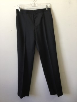DKNY, Black, Wool, Polyester, Solid, Flat Front,