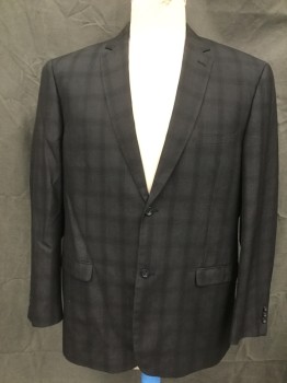 Mens, Suit, Jacket, GIOVANNI TESTI, Black, Silver, Polyester, Viscose, Grid , Plaid, 50L, Black with Silver Plaid, Single Breasted, Collar Attached, Notched Lapel, 3 Pockets, 2 Buttons