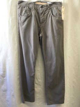 Mens, Casual Pants, RAG & BONE, Putty/Khaki Gray, Cotton, Solid, 32/31, 5 Pockets, Belt Loops,