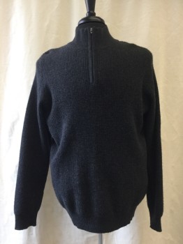 LL BEAN, Charcoal Gray, Cashmere, Heathered, Half Zip, Waffle Knit,
