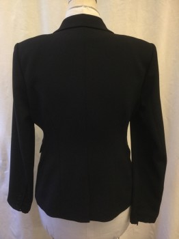 BCBG, Black, Polyester, Rayon, Solid, Single Breasted, Collar Attached, Peaked Lapel, 2 Flap Pockets, Zip Sleeve Hem
