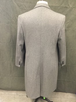Mens, Coat, Overcoat, LONDON FOG, Heather Gray, Wool, Polyester, 44R, Single Breasted, Collar Attached, Notched Lapel, 2 Pockets, Long Sleeves
