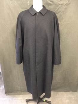 Mens, Coat, Overcoat, SCHNEIDERS, Charcoal Gray, Gray, Wool, Heathered, XXL, 52, Single Breast, Concealed 5 Button Up Closure, Spread Collar, Raglan Long Sleeves, 2 Side Entry Pockets, Belted Cuffs, Back Vent, Below the Knee Length