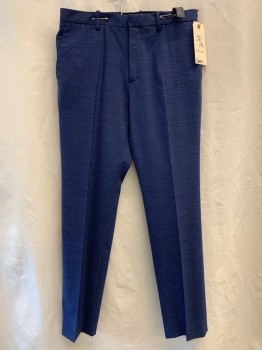 THEORY, Blue, Wool, Synthetic, Heathered, Flat Front, 4 Pockets, Belt Loops,