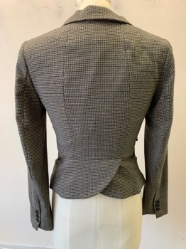 Womens, Suit, Jacket, H&M, Tobacco Brown, Black, Gray, Polyester, Viscose, Houndstooth, Sz.4, Fitted, Peaked Lapel, 2 Buttons, 3 Pockets, Padded Shoulders