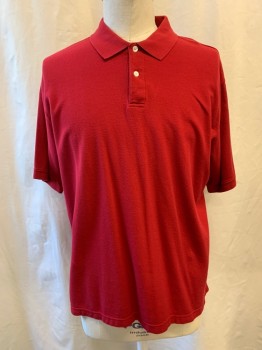 Mens, Polo, HARBOR BAY, Red, Cotton, 2XL, Collar Attached, Half Button Front, Short Sleeves