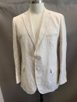 ENZO, Ecru, Linen, Polyester, Solid, 2 Button Single Breasted, 2 Vent