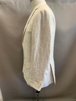 ENZO, Ecru, Linen, Polyester, Solid, 2 Button Single Breasted, 2 Vent