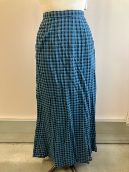 N/L, Blue, Black, Cotton, Plaid-  Windowpane, F.F, Ruched Back, Hook Closure, Floor Length, Made To Order