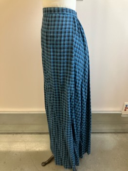 N/L, Blue, Black, Cotton, Plaid-  Windowpane, F.F, Ruched Back, Hook Closure, Floor Length, Made To Order