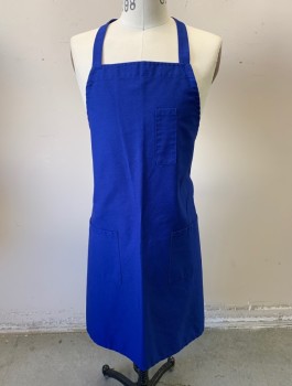 UNCOMMON THREADS, Blue, Poly/Cotton, Solid, Twill, 3 Patch Pockets Including 2 at Hips, 1 Small Pencil Sized Pocket at Chest, Self Ties at Waist