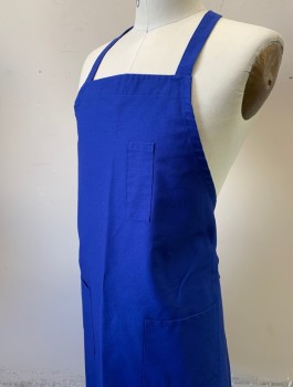 UNCOMMON THREADS, Blue, Poly/Cotton, Solid, Twill, 3 Patch Pockets Including 2 at Hips, 1 Small Pencil Sized Pocket at Chest, Self Ties at Waist