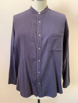 N/L, Navy Blue, Gray, Cotton, Dots, Repeating X's Pattern, Gauze, L/S, Button Front, Band Collar, 1 Patch Pocket, Multiples