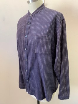 Mens, Historical Fiction Shirt, N/L, Navy Blue, Gray, Cotton, Dots, N:18, XXL, S:37, Repeating X's Pattern, Gauze, L/S, Button Front, Band Collar, 1 Patch Pocket, Multiples