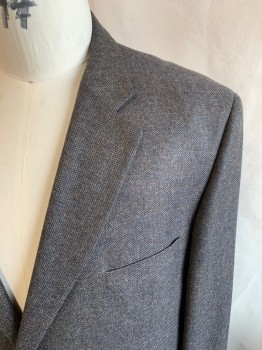 Mens, Sportcoat/Blazer, MALIBU CLOTHES, Dk Brown, Multi-color, Wool, Tweed, 50R, Single Breasted, 2 Buttons, 3 Pockets, Notched Lapel, Single Vent