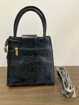 N/L, Black, Leather, Reptile/Snakeskin, Aged Leather, Gold Hardware, Shoulder Strap Included