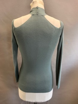 Womens, Top, THEORY, Olive Green, Wool, M, Criss Cross Straps At Neck, Cut Out At Shoulders, L/S