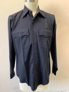 FLYING CROSS, Navy Blue, Polyester, CA, Button Front, L/S, Bat-wing Pockets, Epaulets, Plastic Buttons