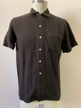 TAYLOR STITCH, Charcoal Gray, Red, Cotton, Stripes - Horizontal , S/S, Button Front, Collar Attached, Chest Pocket