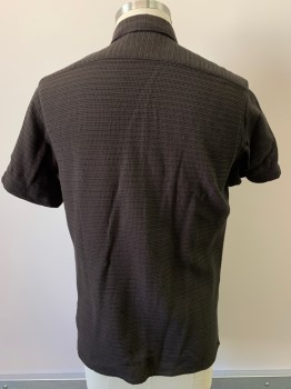 TAYLOR STITCH, Charcoal Gray, Red, Cotton, Stripes - Horizontal , S/S, Button Front, Collar Attached, Chest Pocket