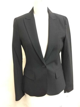 Womens, Blazer, THEORY, Black, Wool, Lycra, Solid, 4, Single Breasted, Peaked Lapel, 1 Button, 3 Pockets,