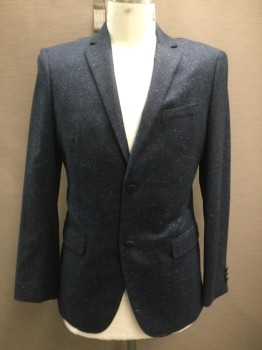 Mens, Sportcoat/Blazer, THEORY, Navy Blue, White, Wool, Speckled, 42, Single Breasted, C.A., Notched Lapel, 3 Pckts, 2 Self Covered Buttons