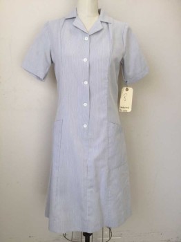 Womens, Waitress/Maid, UNIFORMS TO YOU, Gray, White, Polyester, Stripes - Micro, 8, Multiples, Button Front, Placket, Notched Lapel, Short Sleeves, 2 Pockets, A-line