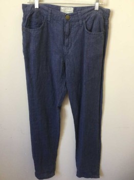 CURRENT ELLIOT, Slate Blue, Linen, Heathered, Heather Slate Blue, Jean-cut, with Dark Baby Blue Top-stitches, Zip Front,