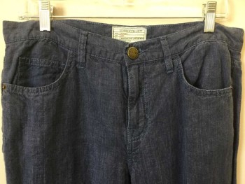 Womens, Pants, CURRENT ELLIOT, Slate Blue, Linen, Heathered, 27, Heather Slate Blue, Jean-cut, with Dark Baby Blue Top-stitches, Zip Front,